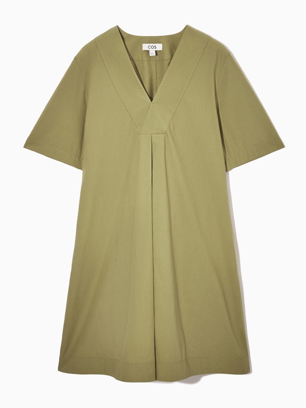 COS Olive V-Neck Pleated Short Sleeve Tunic